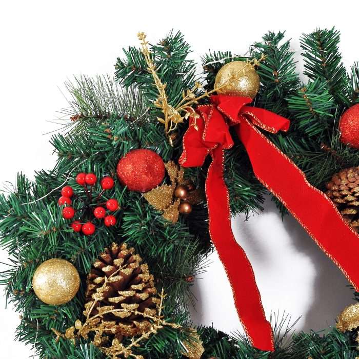 Pre-lit artificial christmas door wreath, 60 cm diameter