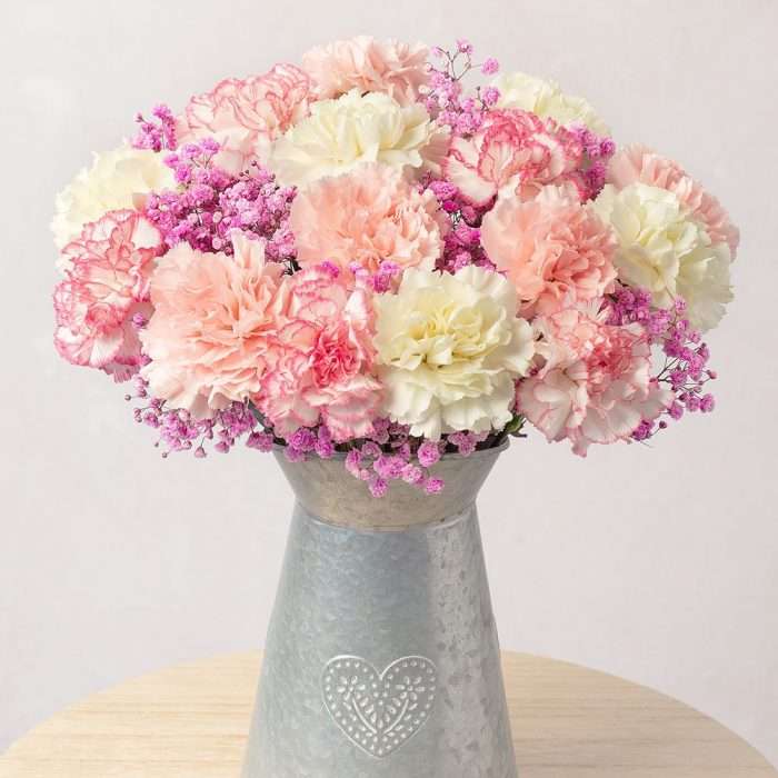 Pink confetti carnation & gypsophila, letterbox friendly bouquet