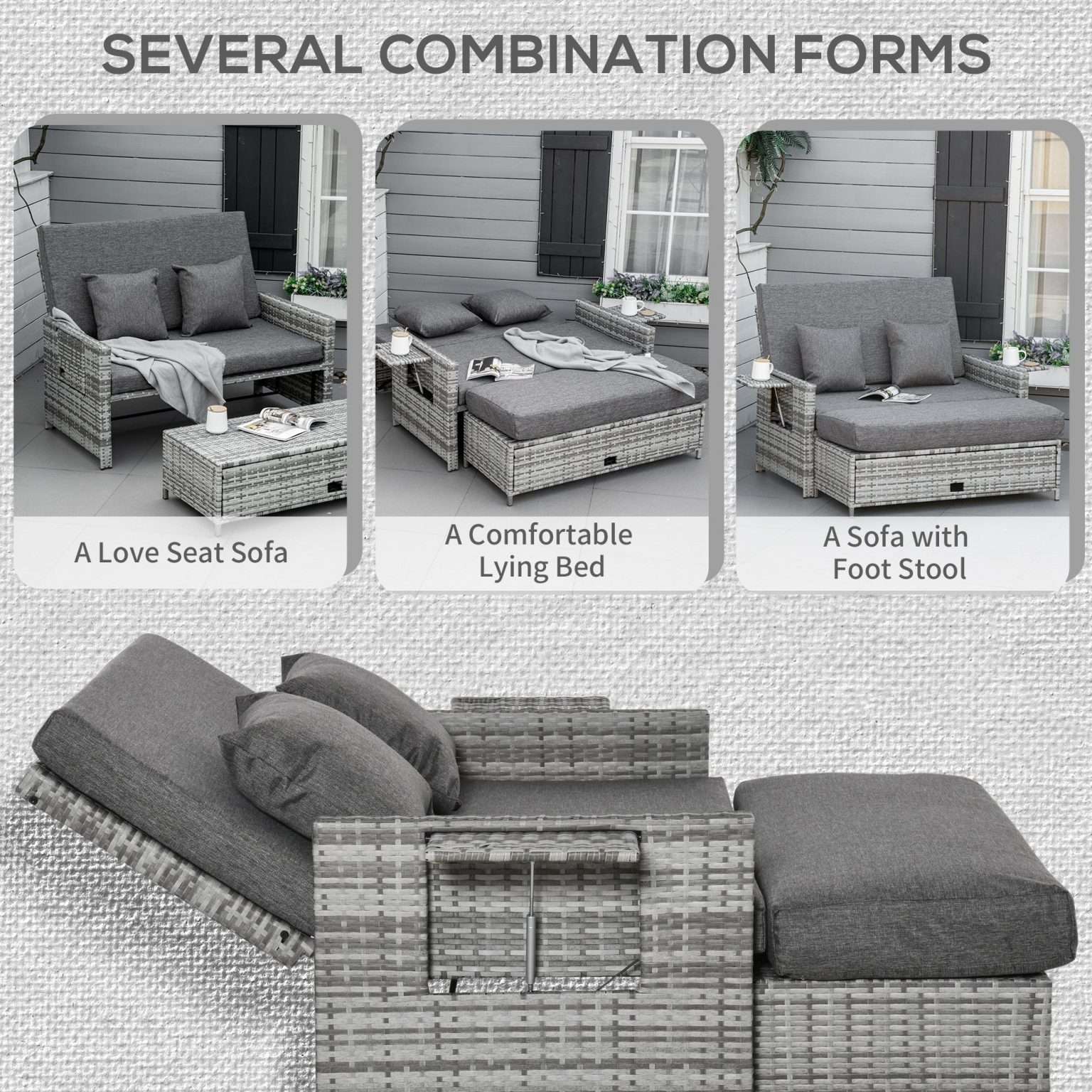 Outsunny Rattan Garden Day Bed and Lounger Set Absolute Home