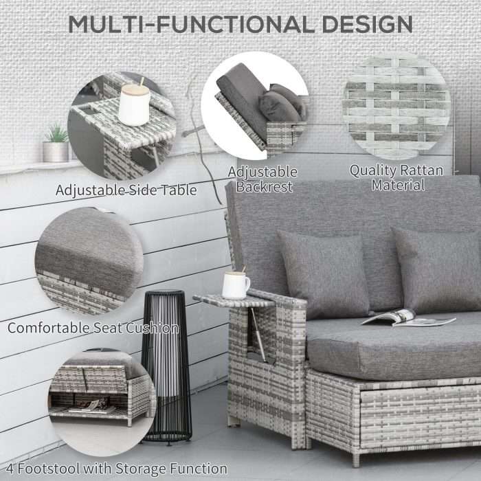Outsunny rattan garden day bed and lounger set