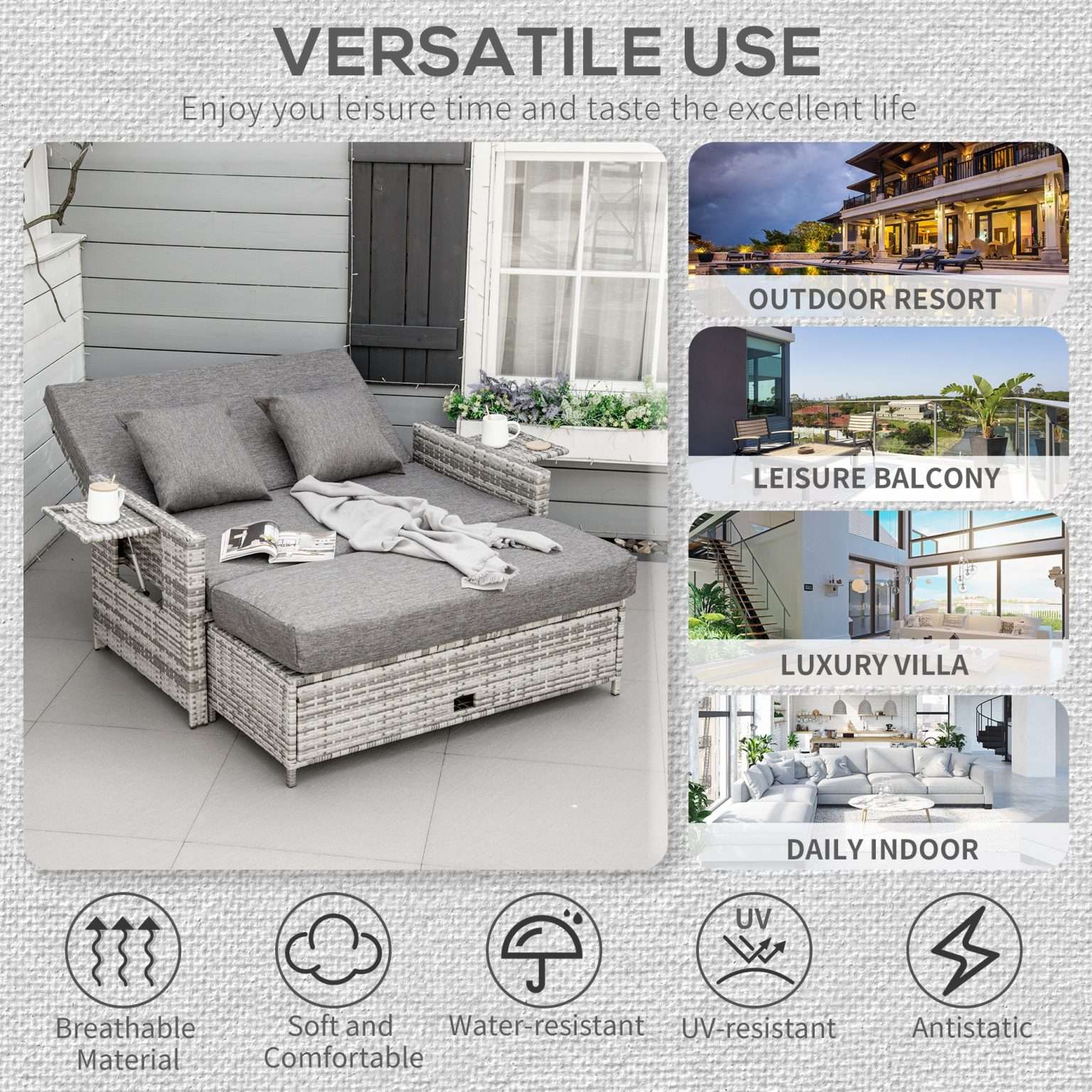 Outsunny Rattan Garden Day Bed and Lounger Set Absolute Home