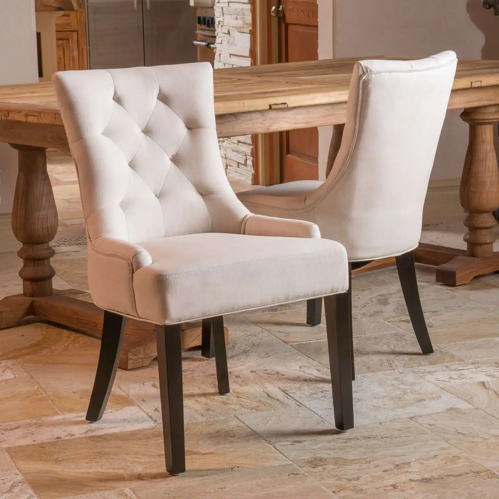 Albertina Tufted Dining Chair Beige Set of 2 Absolute Home