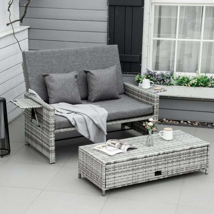 Outsunny rattan garden day bed and lounger set