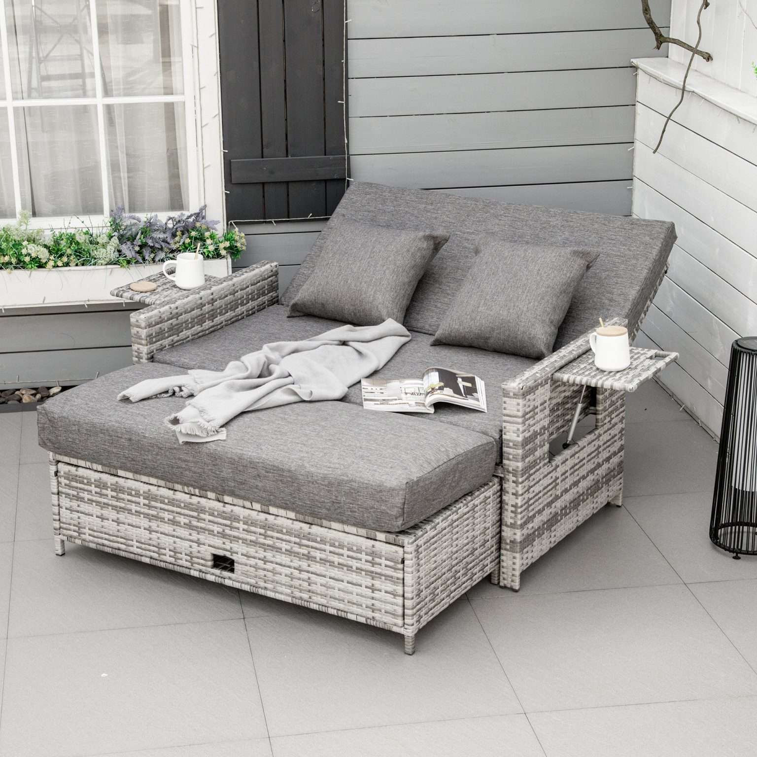Outsunny Rattan Garden Day Bed and Lounger Set Absolute Home