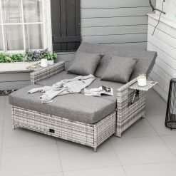 Outsunny Rattan Garden Day Bed and Lounger Set