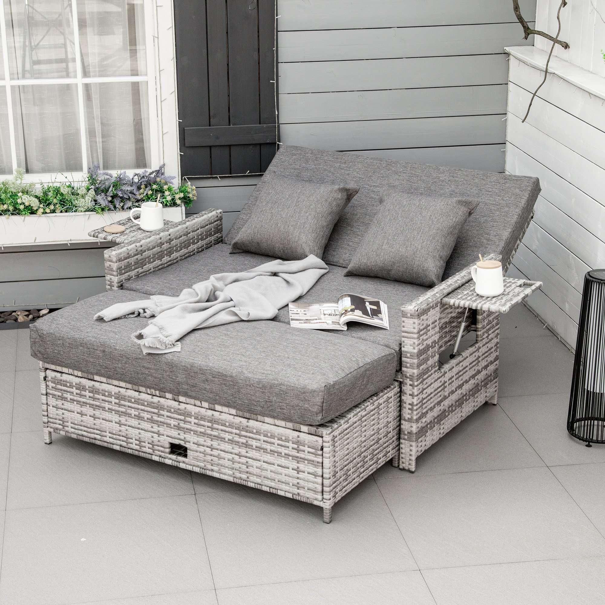 Outsunny rattan garden day bed and lounger set Outsunny rattan garden day bed and lounger set