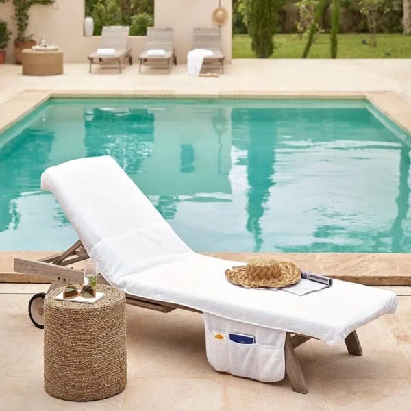 Garden lounger cotton towel with side pockets