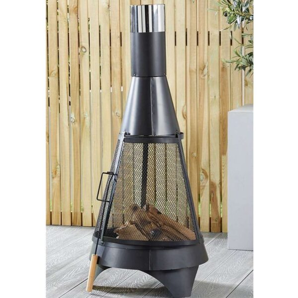 Lotus Steel and Mesh Chimenea with Poker