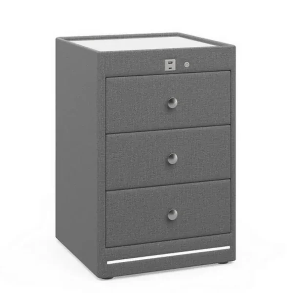 Kuban USB Charging Bedside Table, Woven Grey