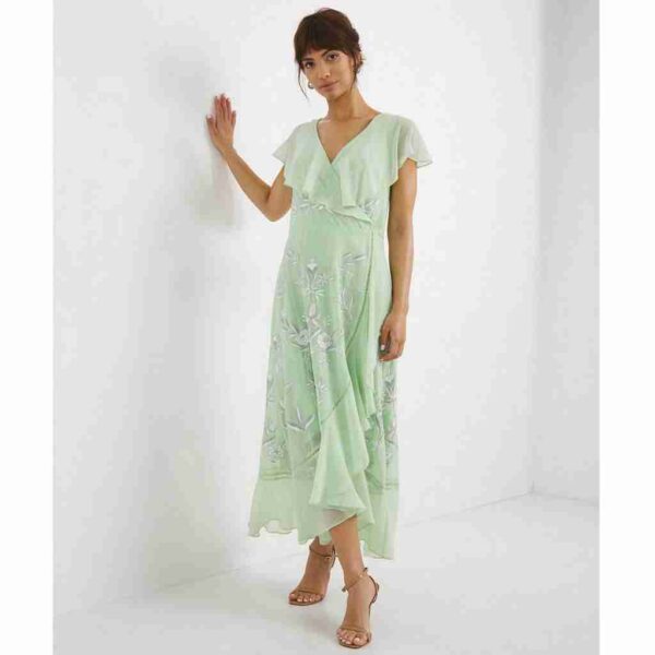 Joanna Hope Embroidered Frill Dress, Apple Green