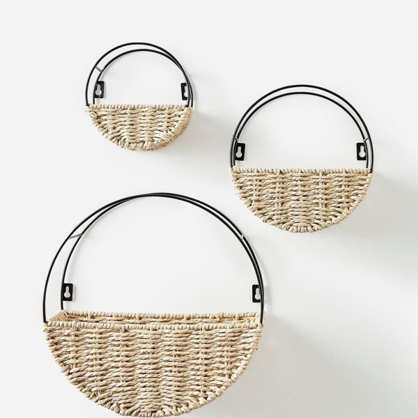 Set of 3 wall secured rattan planters