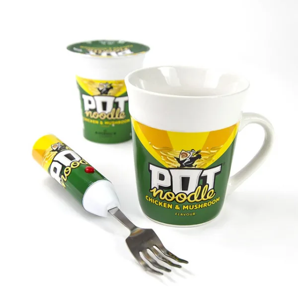 Pot noodle mug and spinning fork set – chicken & mushroom