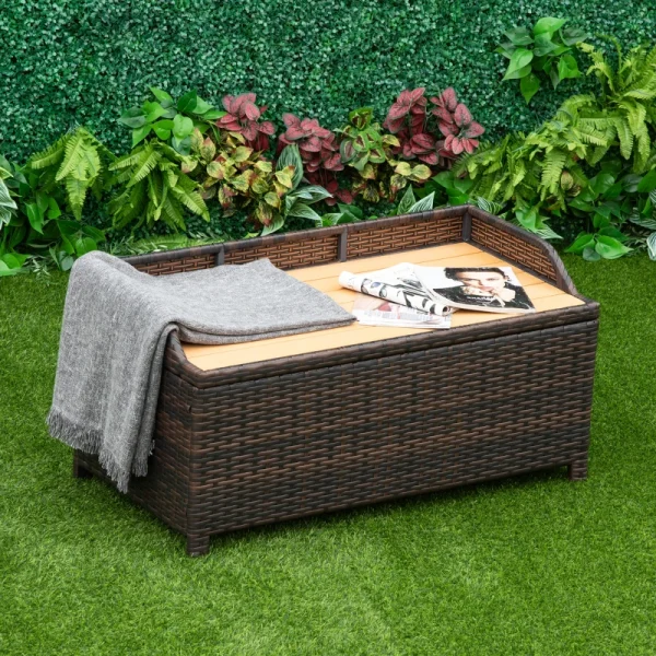 Outsunny PE Rattan Storage Bench, Brown