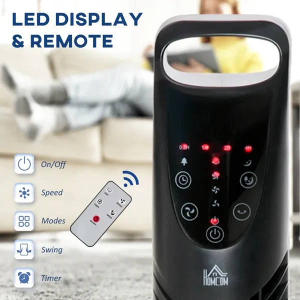 Homcom tower fan, 3 speed, 3 wind, 40w remote - black