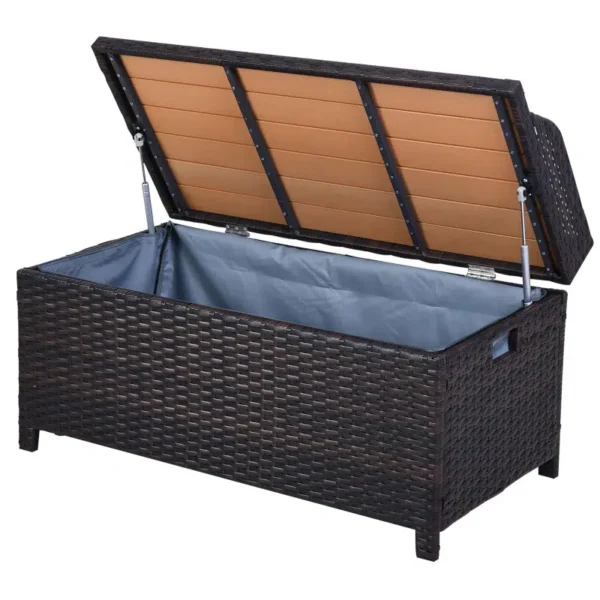 Outsunny pe rattan storage bench, brown-1