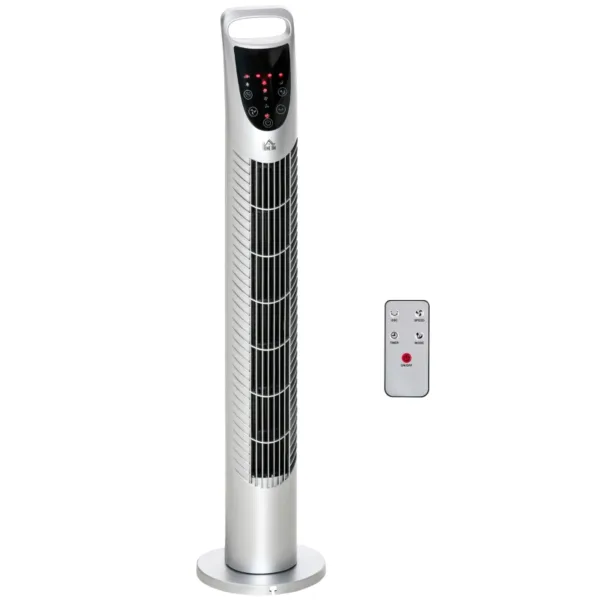 HOMCOM Tower Fan, 3 Speed, 3 Wind, 40w Remote, Silver