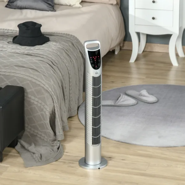 Homcom tower fan, 3 speed, 3 wind, 40w remote, silver