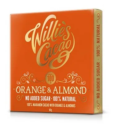 Orange & almond 100% cocoa chocolate bar