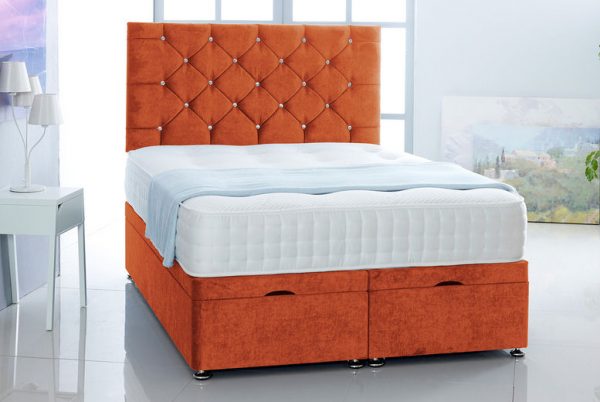 Velvet fabric ottoman bed & mattress - just £299 - save 64%