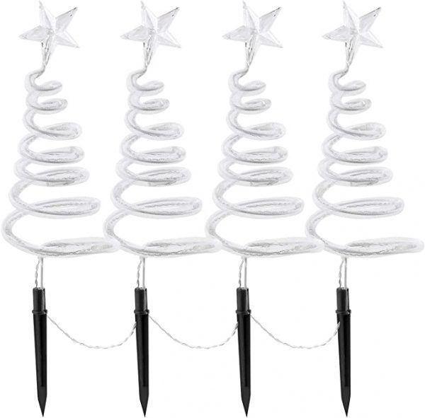 Four spiral outdoor christmas tree lights, multi-coloured