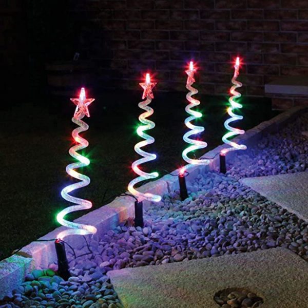 Four Spiral Outdoor Christmas Tree Lights, Multi-Coloured