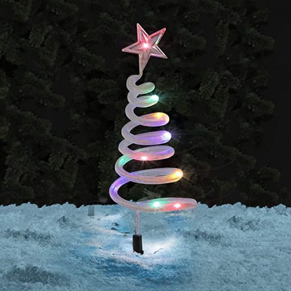 Four Spiral Outdoor Christmas Tree Lights, Multi-Coloured