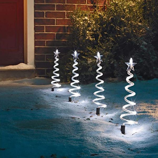 Four Spiral Outdoor Christmas Tree Lights, White