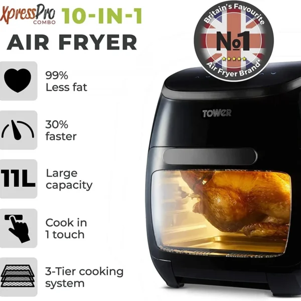 Tower Xpress 10-in-1 Pro Combo T17076 Air Fryer, Rapid Cooker