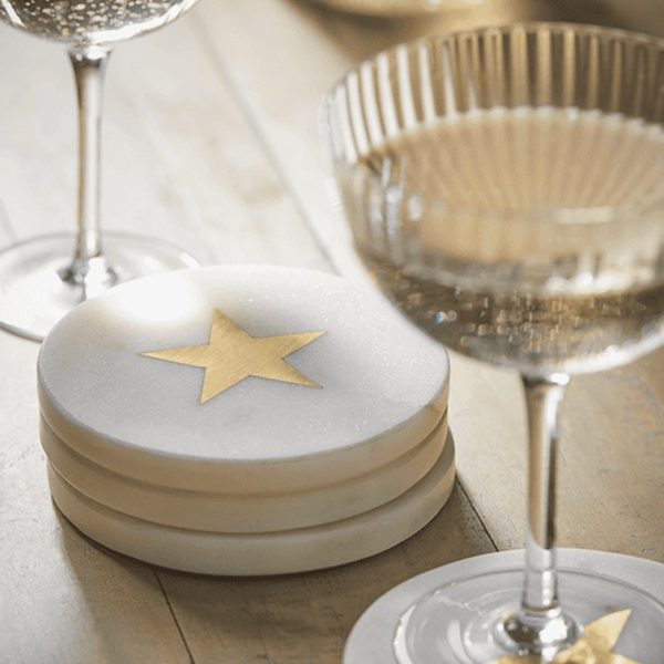 Four Gold Star Marble Coasters