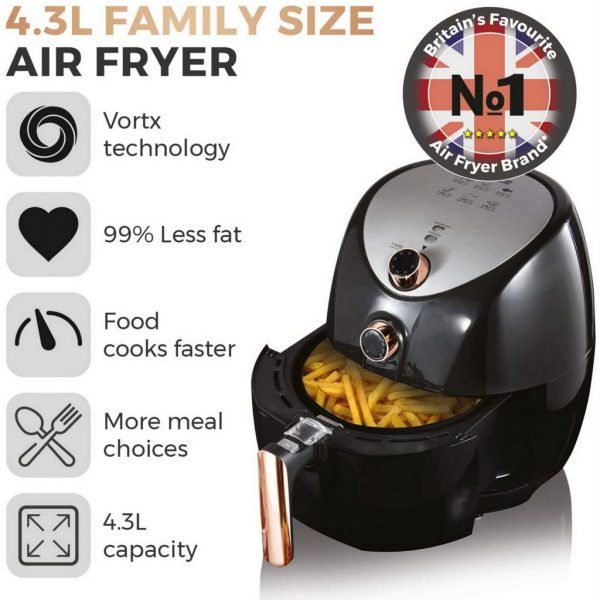 Tower t17021 4. 3litre 1500w healthy air fryer, rose gold