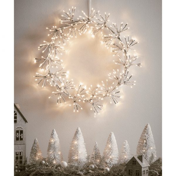 Indoor Outdoor Light Up Silver Wreath