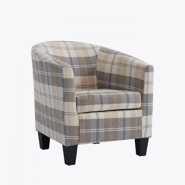 Accent fabric tub chair, tartan