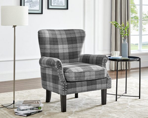 Occasional accent wingback armchair, tartan