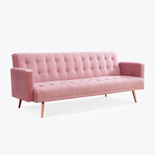 Luxury Blush Pink Velvet Sofa Bed With Rose Gold Legs