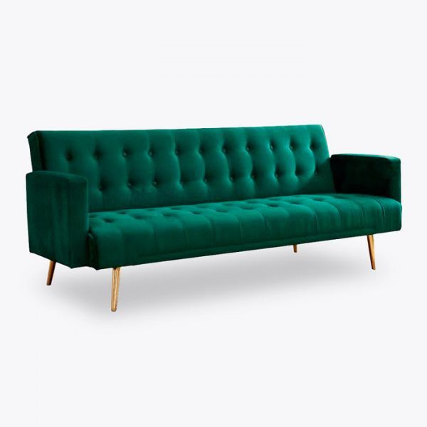 Luxury Green Velvet 3 Seat Sofa Bed With Rose Gold Legs