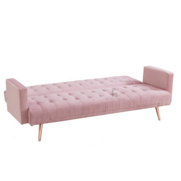 Luxury blush pink velvet sofa bed with rose gold legs