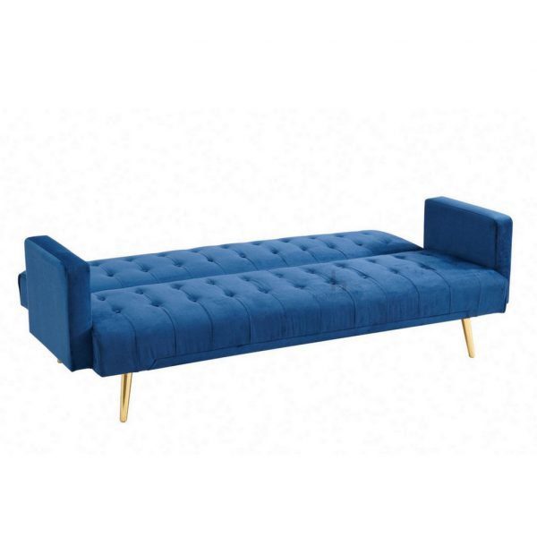 Luxury blue velvet 3 seat sofa bed with rose gold legs
