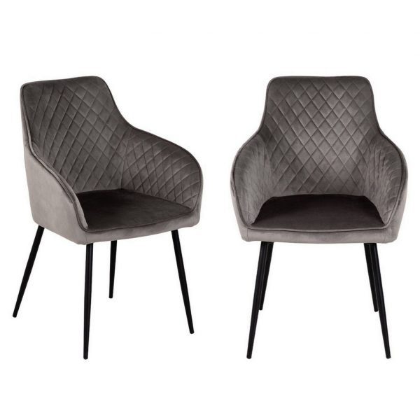 Pair of grey velvet hampton dining chairs