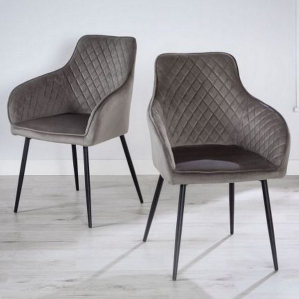 Pair of grey velvet hampton dining chairs