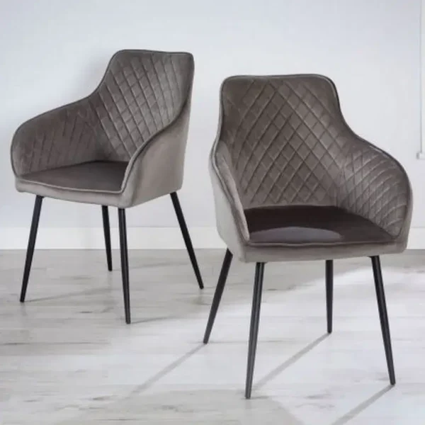 Pair of Grey Velvet Hampton Dining Chairs