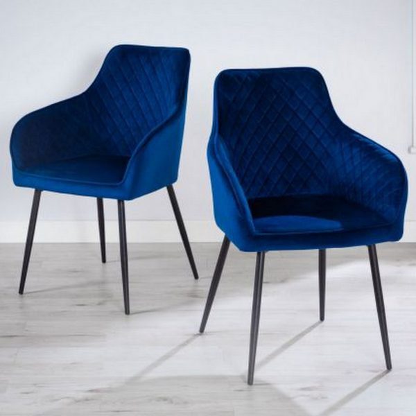 Pair of blue velvet hampton dining chairs