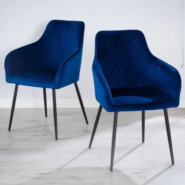 Pair of Blue Velvet Hampton Dining Chairs