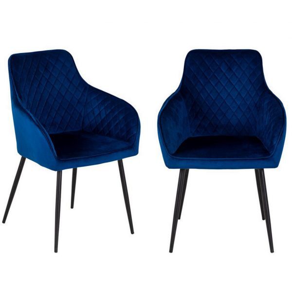 Pair of blue velvet hampton dining chairs