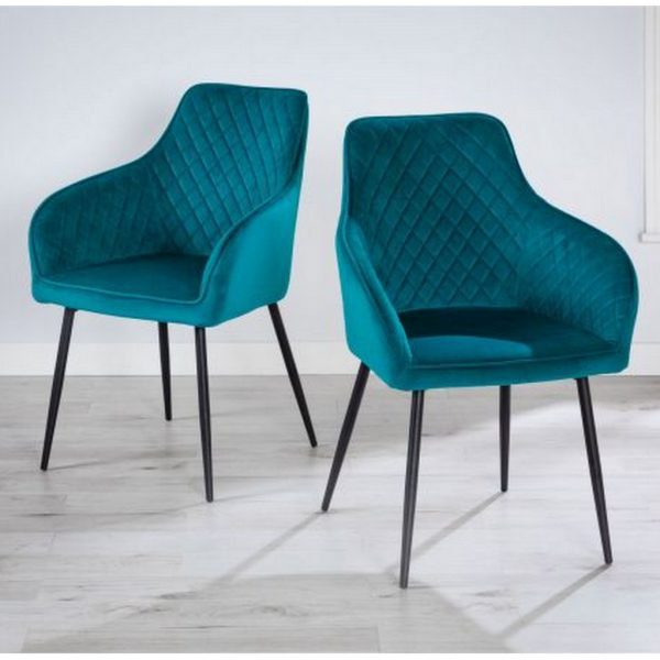 Pair of teal velvet hampton dining chairs