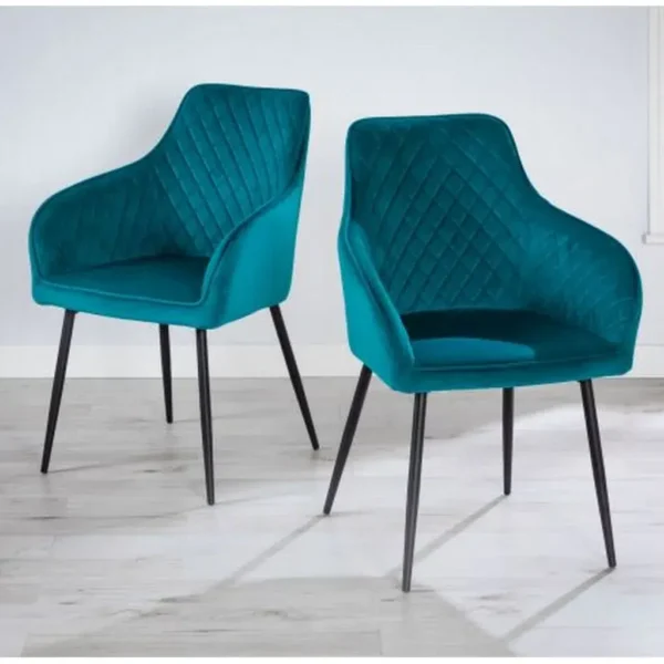 Pair of Teal Velvet Hampton Dining Chairs
