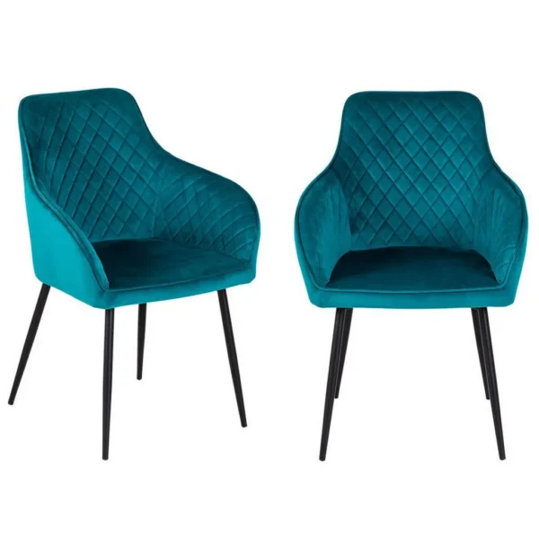 Pair of Teal Velvet Hampton Dining Chairs