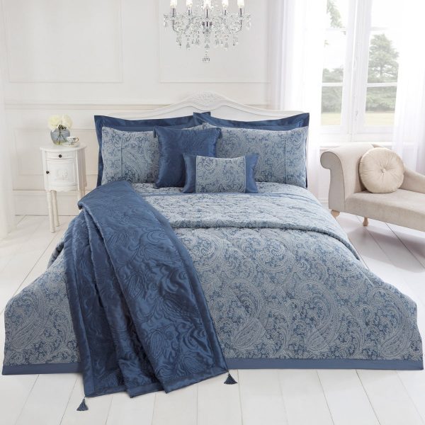 Paisley chambray blue luxury cotton rich jacquard duvet cover