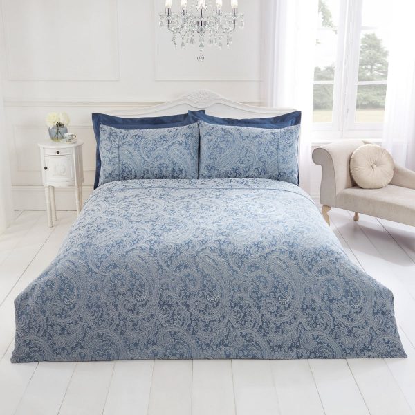 Paisley chambray blue luxury cotton rich jacquard duvet cover