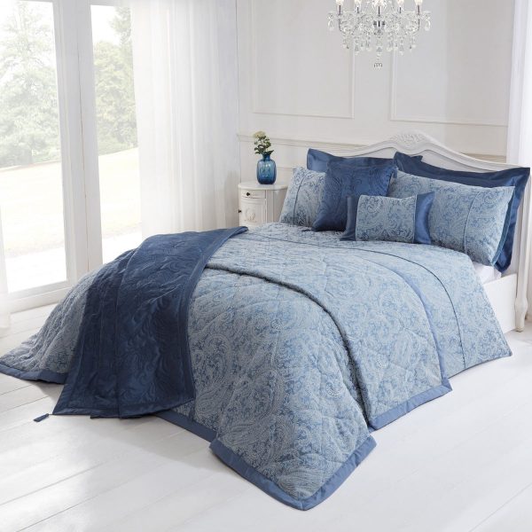 Paisley chambray blue luxury cotton rich jacquard duvet cover