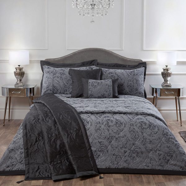 Paisley charcoal luxury cotton rich jacquard duvet cover